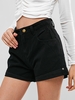 Short à Taille Haut à Revers en Denim S Noir