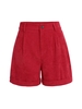 Short à Taille Haute à Ourlet Roulé en Velours Côtelé M Rouge