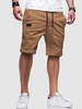 Short Bermudas en Couleur Unie à Cordon avec Multi-Poches L Café