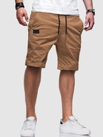Short Bermudas en Couleur Unie à Cordon avec Multi-Poches M Café