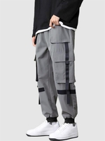 Short Cargo à Bretelle en Couleur Unie avec Multi-Poches Design Xl Gris
