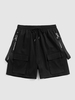 Short Cargo à Imprimé Lettre à Bretelle Bouclée avec Multi-Poches M Noir