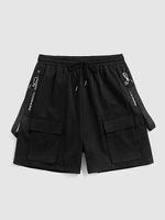 Short Cargo à Imprimé Lettre à Bretelle Bouclée avec Multi-Poches M Noir