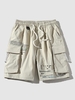 Short Cargo à Imprimé Lettre avec Poche à Cordon de Serrage Streetwear L Blanc chaud