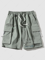 Short Cargo à Imprimé Lettre avec Poche à Cordon de Serrage Streetwear L Vert noisette