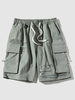 Short Cargo à Imprimé Lettre avec Poche à Cordon de Serrage Streetwear M Vert noisette