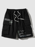 Short Cargo à Imprimé Lettre avec Poche à Cordon de Serrage Streetwear Xl Noir