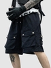 Short Cargo avec Faux Bouton à Cordon L Noir