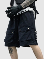 Short Cargo avec Faux Bouton à Cordon L Noir