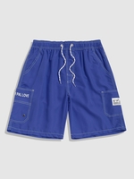 Short Cargo Cousu Patch avec Multi-Poches à Cordon de Serrage M Bleu
