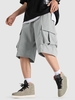 Short Cargo Décontracté en Couleur Unie avec Multi-Poches Xl Gris clair