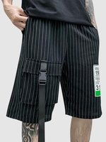 Short Cargo Rayé Lettre de Patch L Noir