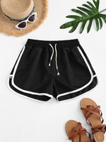Short Dauphin Taille à Cordon avec Passepoil Taille unique Noir