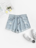 Short Déchiré Délavé à Revers en Denim L Bleu
