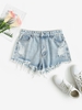 Short Déchiré Délavé Effrangé en Denim Xs Bleu clair