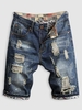 Short Déchiré Eclaboussé Imprimé Effrangé en Denim 32 Bleu profond