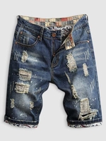Short Déchiré Eclaboussé Imprimé Effrangé en Denim 32 Bleu profond