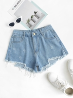 Short Déchiré Effrangé en Denim M Bleu
