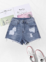 Short Déchiré Effrangé en Denim M Bleu