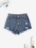 Short Déchiré Effrangé en Denim Xs Bleu