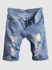 Short Déchiré Motif de Peinture Eclaboussée en Denim 32 Bleu clair