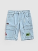 Short Déchiré Tigre Brodé avec Multi-Poches Design en Denim Xxl Bleu clair