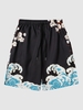 Short Décontracté à Imprimé Fleur et Vague de Mer à Cordon M Noir