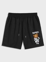 Short Décontracté à Imprimé Lettre Ours à Cordon Xl Noir