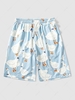 Short Décontracté à Imprimé Oie de Dessin Animé avec Cordon de Serrage 2xl Bleu clair