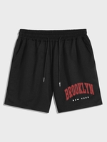 Short Décontracté à Lettre BROOKLYN avec Cordon de Serrage L Noir