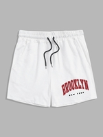 Short Décontracté à Lettre BROOKLYN avec Cordon de Serrage M Blanc