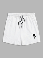 Short Décontracté Motif de Rose à Cordon L Blanc
