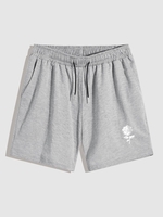 Short Décontracté Motif de Rose à Cordon L Gris clair