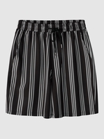 Short Décontracté Rayé avec Poches à Cordon M Noir