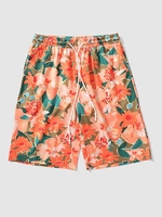 Short Décontracté Rétro à Imprimé Floral à Cordon L Orange