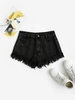 Short Découpé en Couleur Unie en Denim M Noir