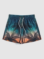 Short de Plage à Imprimé Feuille de Palmier et Bulles à Cordon L Noir
