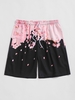 Short de Plage à Imprimé Fleuri à Cordon avec Poche M Rose flamant