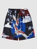 Short de Plage à Imprimé Floral Grue à Cordon L Noir
