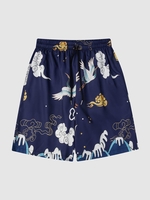 Short de Plage à Imprimé Grue et Nuage à Cordon Xl Bleu marine