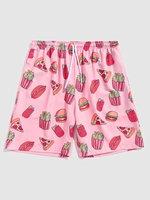 Short de Plage à Imprimé Hamburger avec Poches à Cordon M Rose