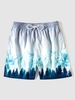 Short de Plage à Imprimé Montagne Glaciaire à Cordon Xl Bleu clair