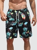 Short de Plage à Imprimé Palmier Tropical avec Poche à Cordon Xl Noir