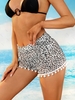 Short de Plage à Pois et en Maille Transparente Motif Léopard S Blanc