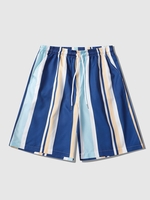 Short de Plage Décontracté à Imprimé Rayure à Cordon M Bleu marine
