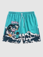 Short de Plage Décontracté à Imprimé Vague de la Mer et Lettre SHARK à Cordon 2xl Bleu vert ara
