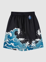 Short de Plage Décontracté à Imprimé Vague D
