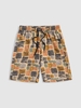 Short de Plage Décontracté Vintage Carré Imprimé à Cordon L Multi a