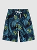 Short de Plage de Vacances Motif de Fleur L Bleu profond