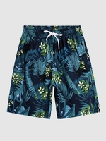 Short de Plage de Vacances Motif de Fleur L Bleu profond